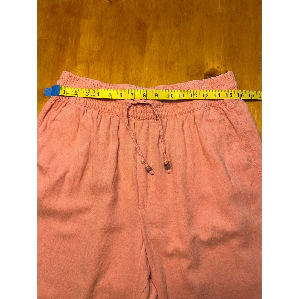 C&C California Boho Chic Coral Pink Linen Blend Drawstring Wide Leg Crop Pants